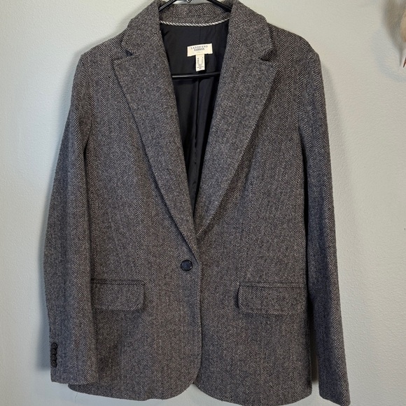 Lands' End Jackets & Blazers - Lands' End One button Wool Charcoal Herringbone Blazer